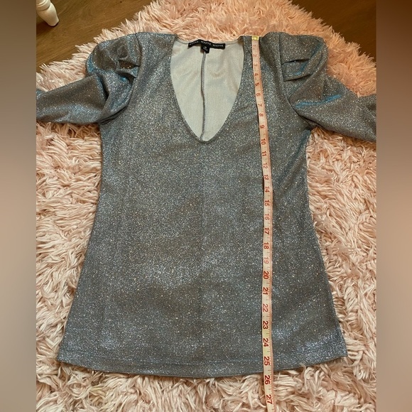 Blue V-Neck blouse Puff sleeve blue silver shimmery top medium - Picture 9 of 10